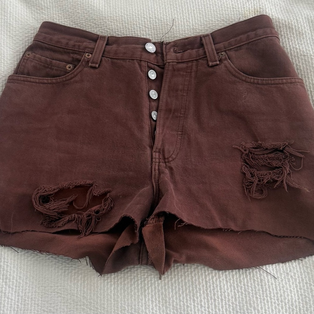Levi's Brown Jean Shorts with Distressed Design